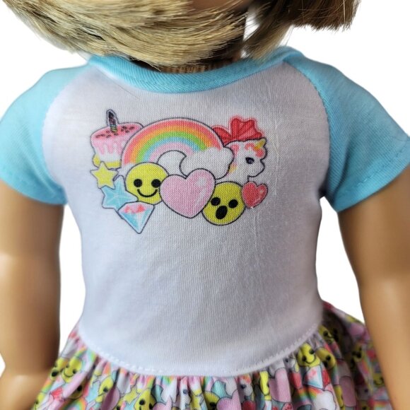 FibreCraft For 18" Doll Dress Emoji Rainbow Heart Short Sleeve Clothes AG OG - Picture 2 of 6